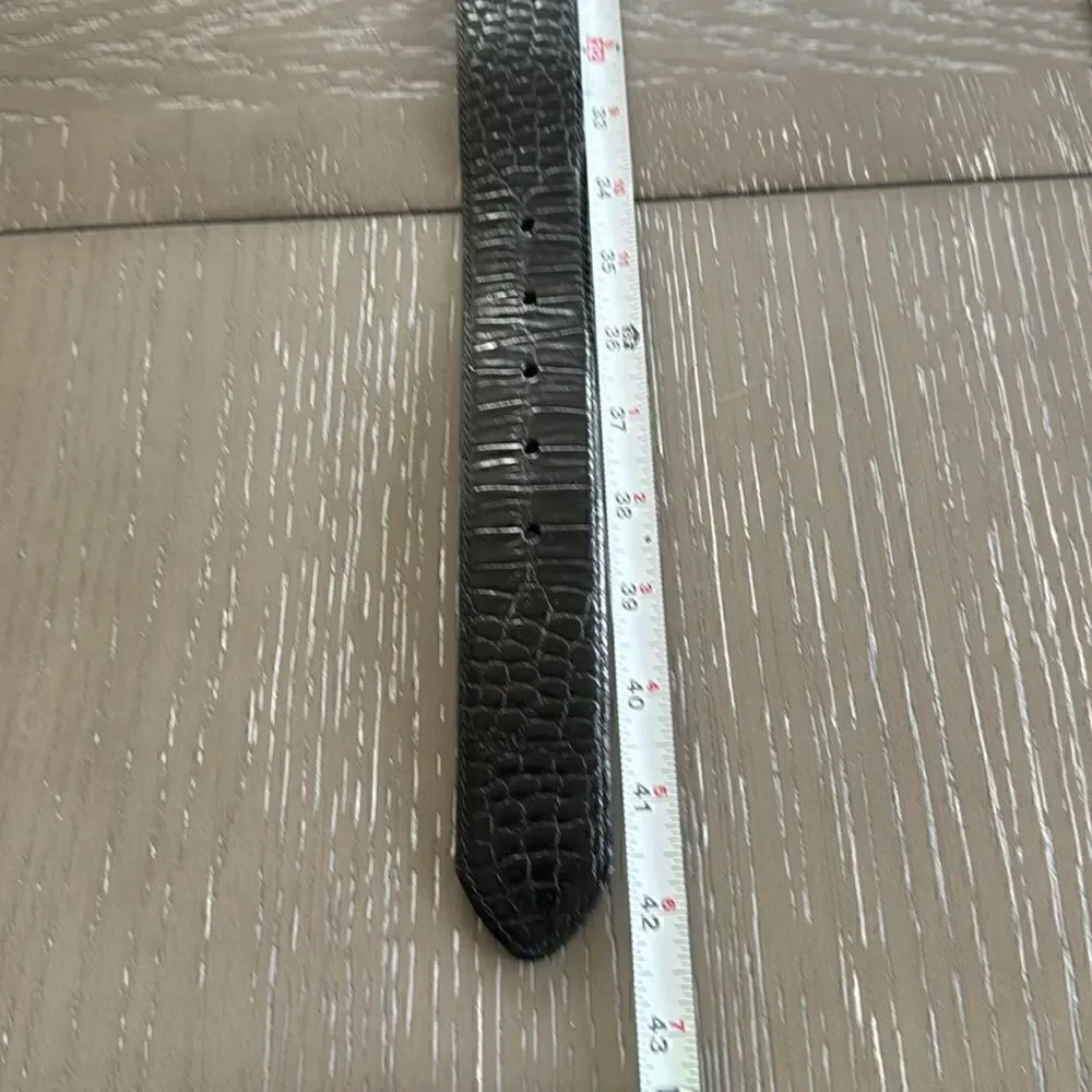 Croc Embossed Black Leather Belt Oval Ornate Silver Tone Buckle Women’s Size XL